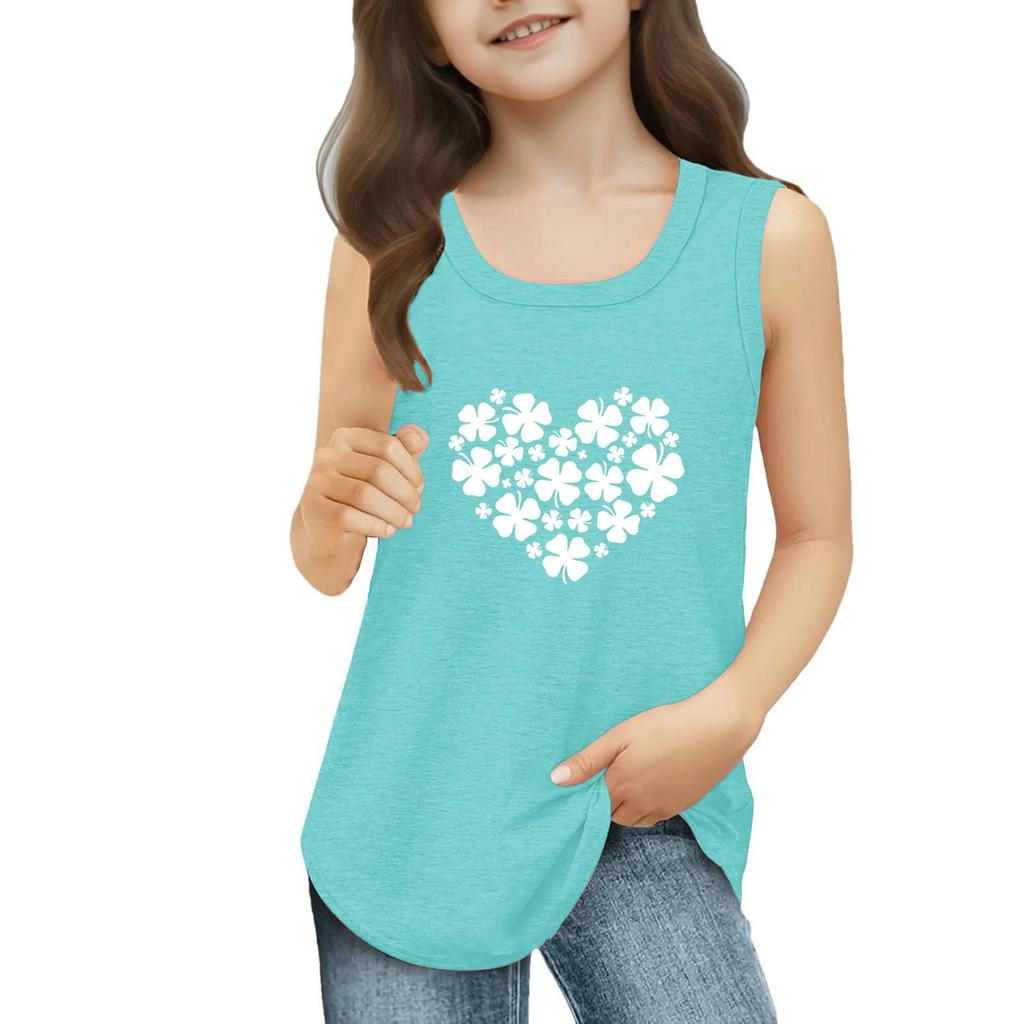 Girls  Kids Summer Crewneck Sleeveless Shirts Tank Tops St. Patrick's Day