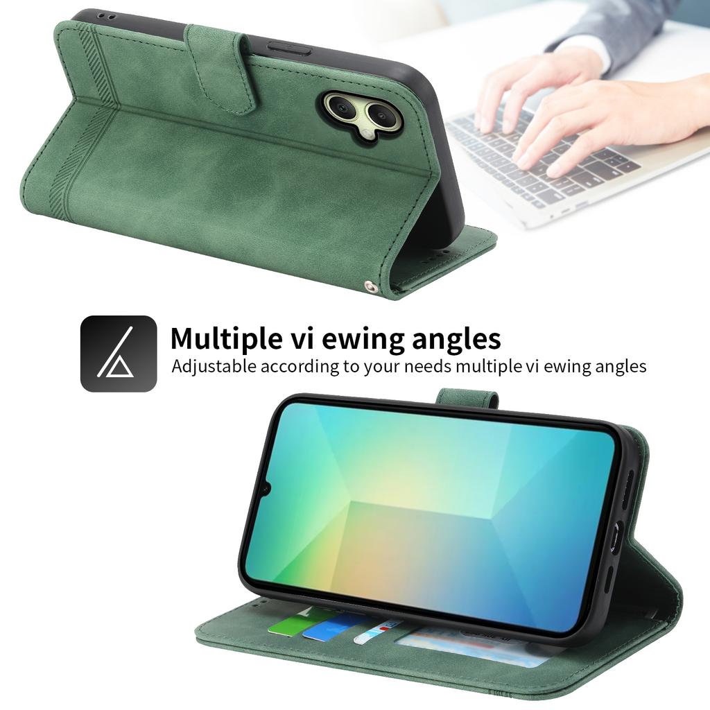 DIERFENG DF-03 For Samsung Galaxy A07 4G Case Lines Imprint Wallet Leather Phone Cover with Wrist Strap