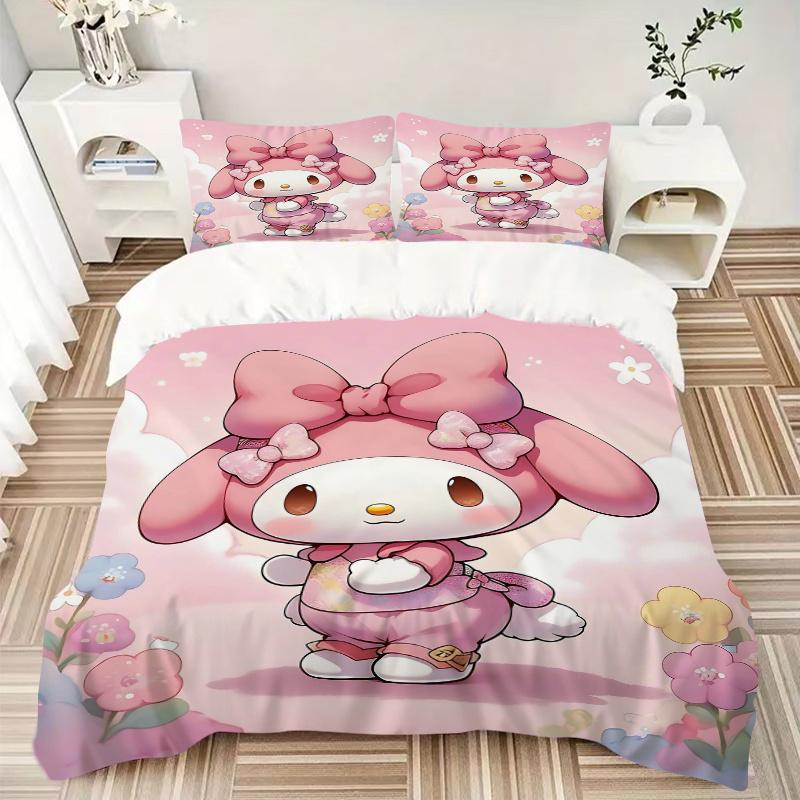 3pcs Charming My Melody Bedding Set - Includes Quilt Cover and Pillowcases, Suitable for All Seasons- Ideal Gift for Family and Friends.H009
