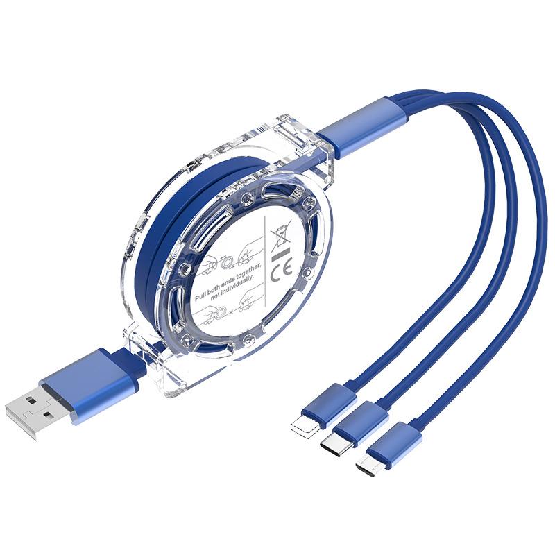 3 v 1 Zatahovací Datový USB Kabel pro Nabíječku iPhone Rychlý Nabíjecí Kabel pro Android Telefon Typ C Xiaomi Huawei Samsung