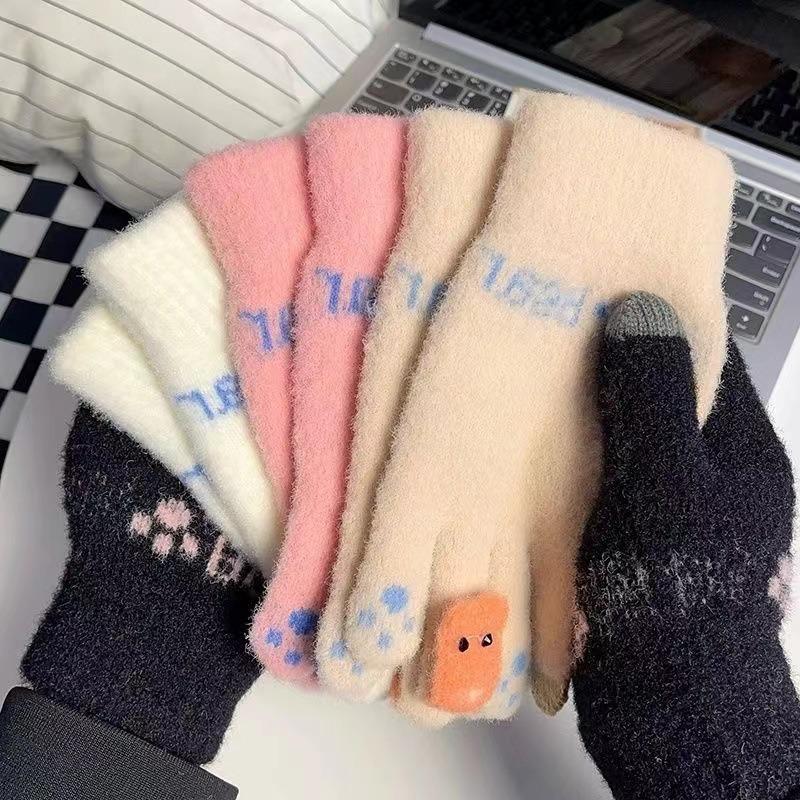 Gloves winter female cute velvet warm cold touch screen soft girl cycling student five fingers riding autumn and winter