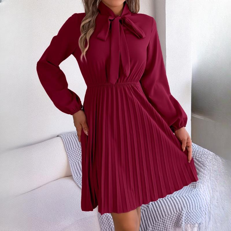 BITCED Autumn Temperament Tie Waist Long Sleeve Pleated Skirt