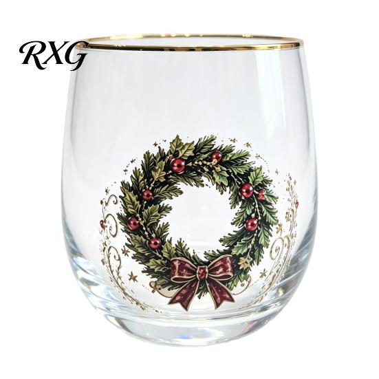 Reindeer Patterned Glasses Christmas Cocktails Glass, Santa Snowman Tree Design Tumbler, 300ml Lead-free Coffee Mug Holiday Drinkware for Cocktail