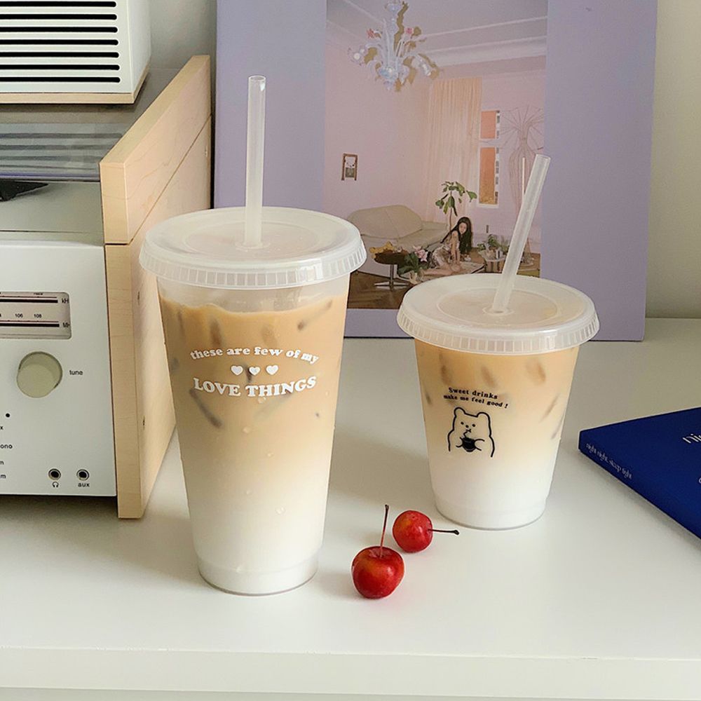 Kawaii Tragbare Plastik Wiederverwendbare Trinkflasche Wasserflasche Mit Deckel Strohhalm Kalte Becher