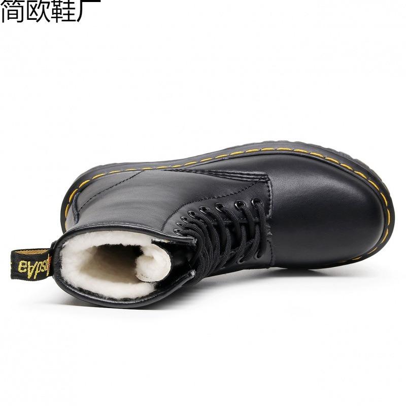 Real wool Martin boots high-top locomotive boots women's soft leather couple short boots men's and women's leather boots round