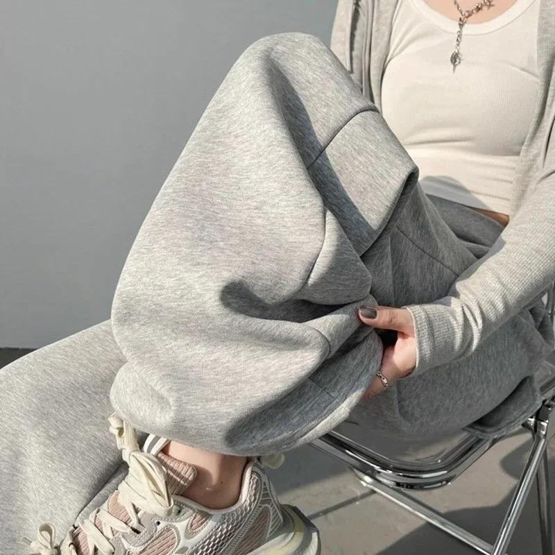 Women Classic High Wast Trousers Girls Loose Fit Wide Leg Casual Pants Chic Korean Sweatpants