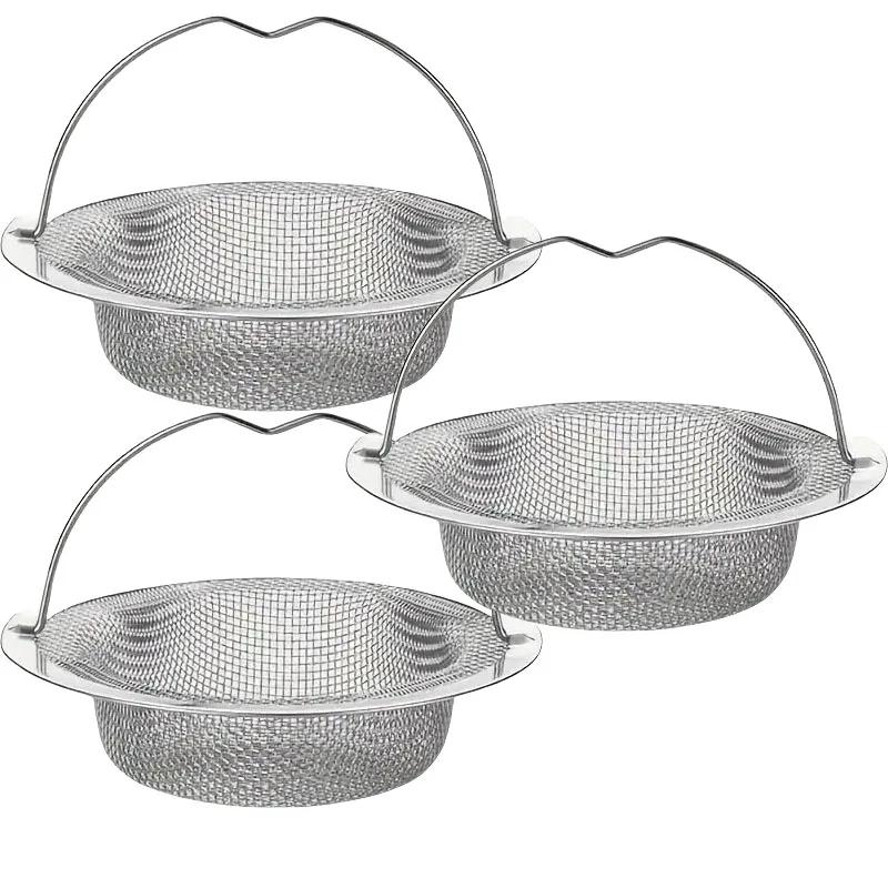 1/3pcs Kitchen Sink Strainer With Handle & Stopper Replacement Drain Basket Stainless Steel Mesh Filter Waste Hole