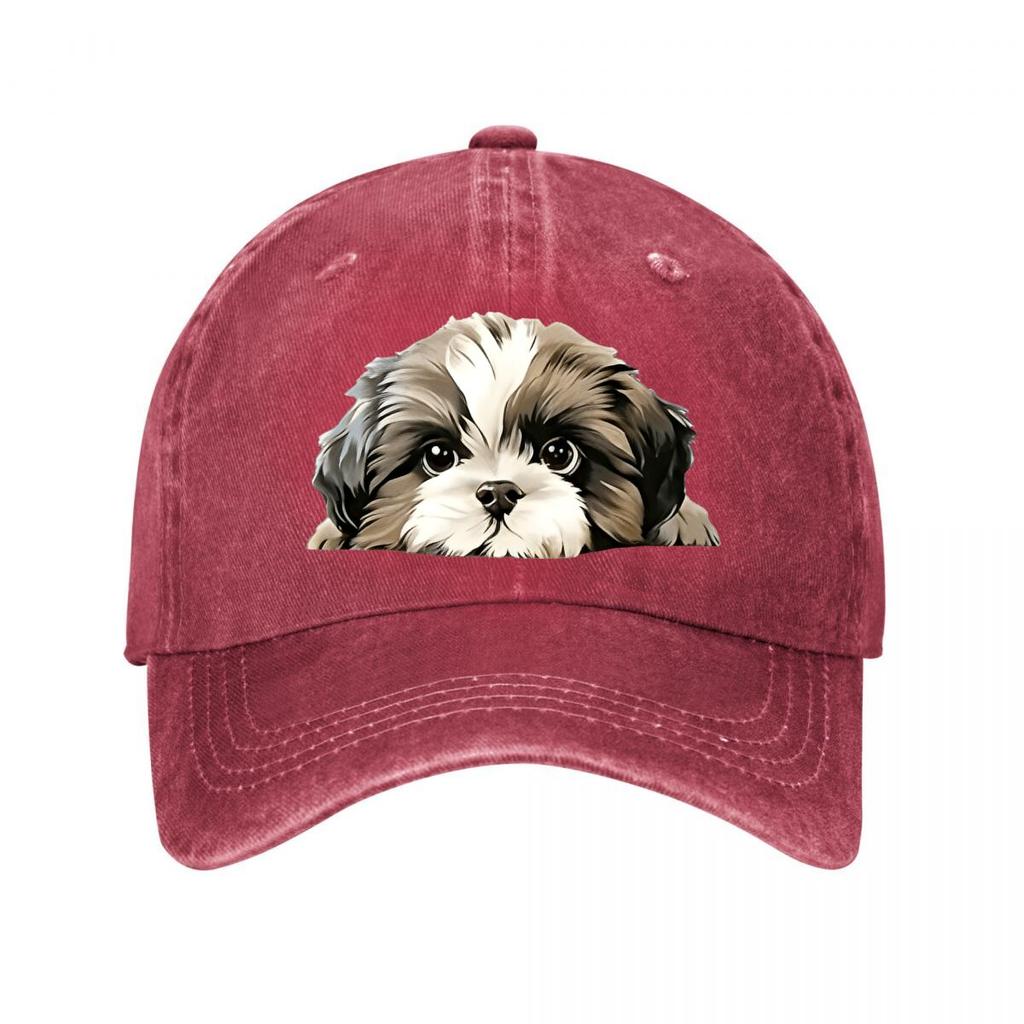 Shih Tzu Dog Pattern for Pet Lovers  Adjustable Snapback Sun Hat Outdoor Camping Travel Accessory Washed Baseball Cap