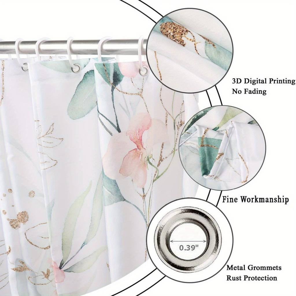 Elegant Watercolor Floral Shower Curtain for a Serene and Inviting Bathroom, Featuring Delicate Pink Flowers with Soft Green
