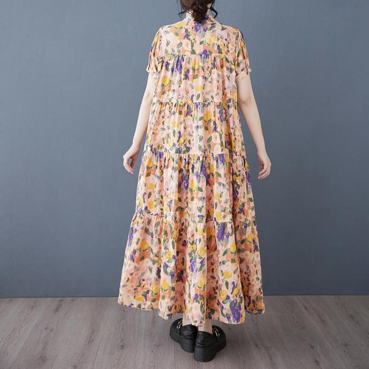 New Vintage Women Plus Size Maxi Dress Spring Summer Long Casual Loose Basic Printing Dress