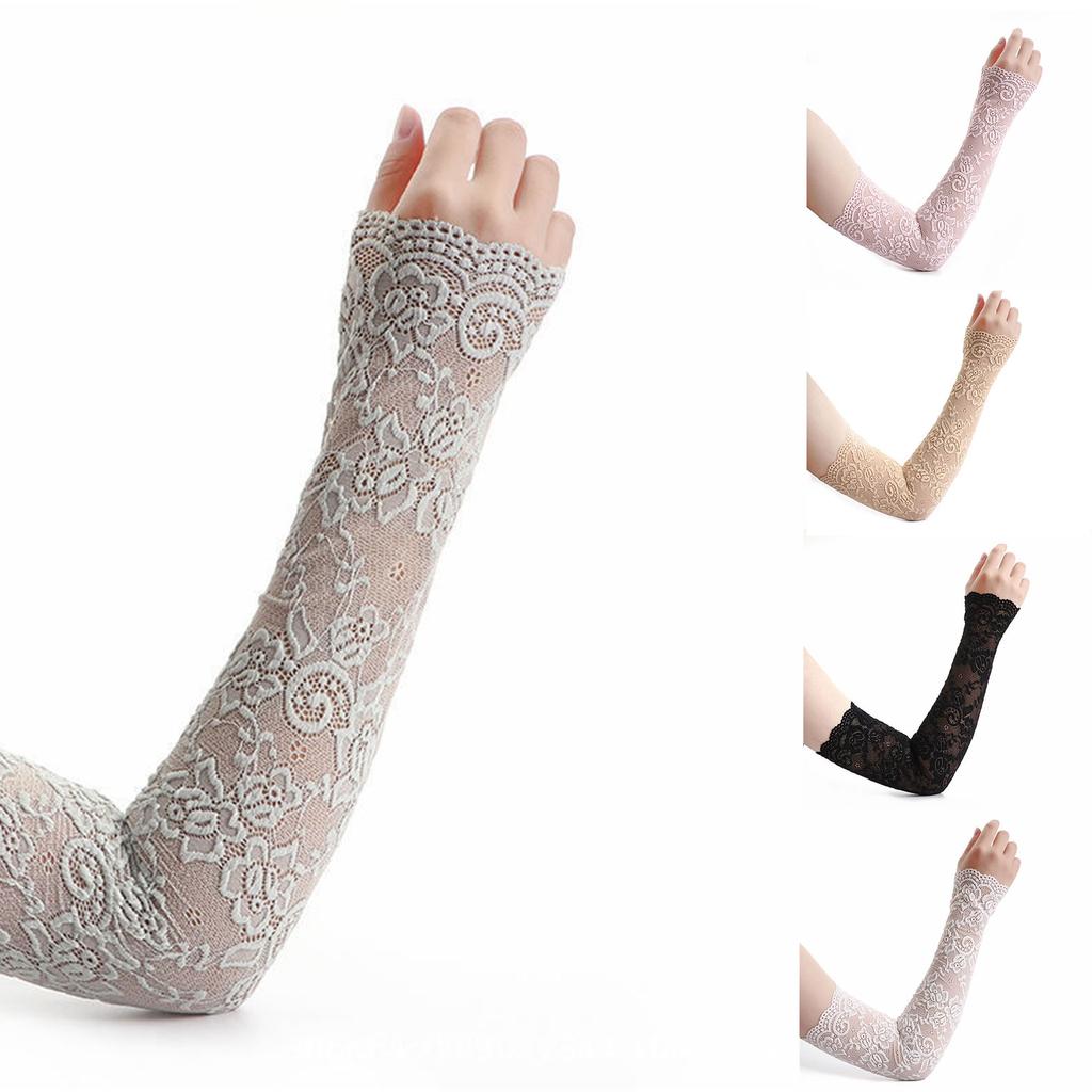 Modisches Spitzendesign Sonnenschutz-Armlinge Elastische Passform Nylon Kühlend Sonnenschützend Leicht Für Damen Outdoor-Aktivitäten Reisen