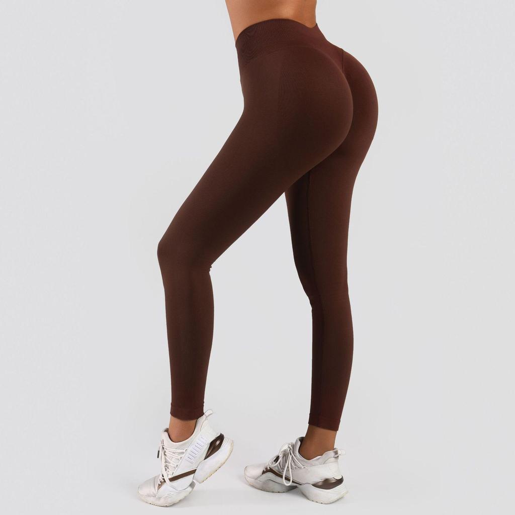 Women's High-Waist Seamless Slim-Fit Peach-Enhancing Fitness Leggings with Separate Waistband for Cycling.