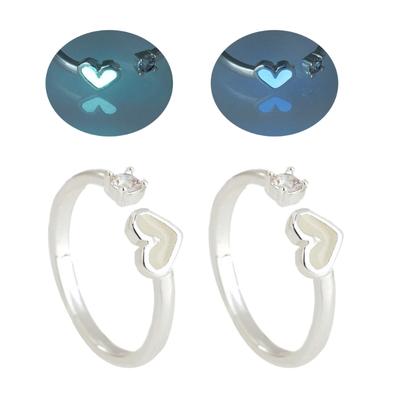 2 PCS Engagement Rings Party Jewelry Glowing Heart Open Rings Finger Rings Adjustable Rings Alloy Material for Girls