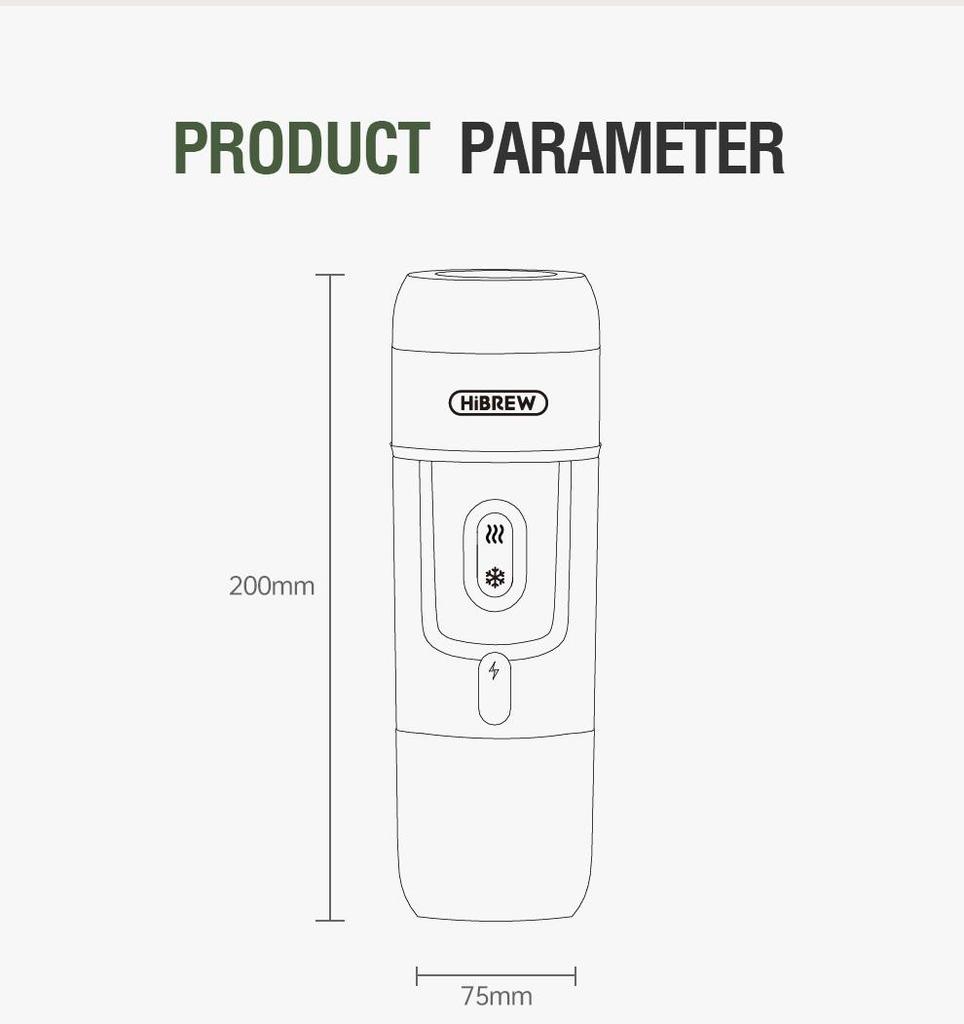 HiBREW H4B Wireless Portable 3 In 1 Espresso Coffee Maker - 15 Bar Pressure - 2200mAh Rechargeable Battery - 3 Cables Fpr Charging