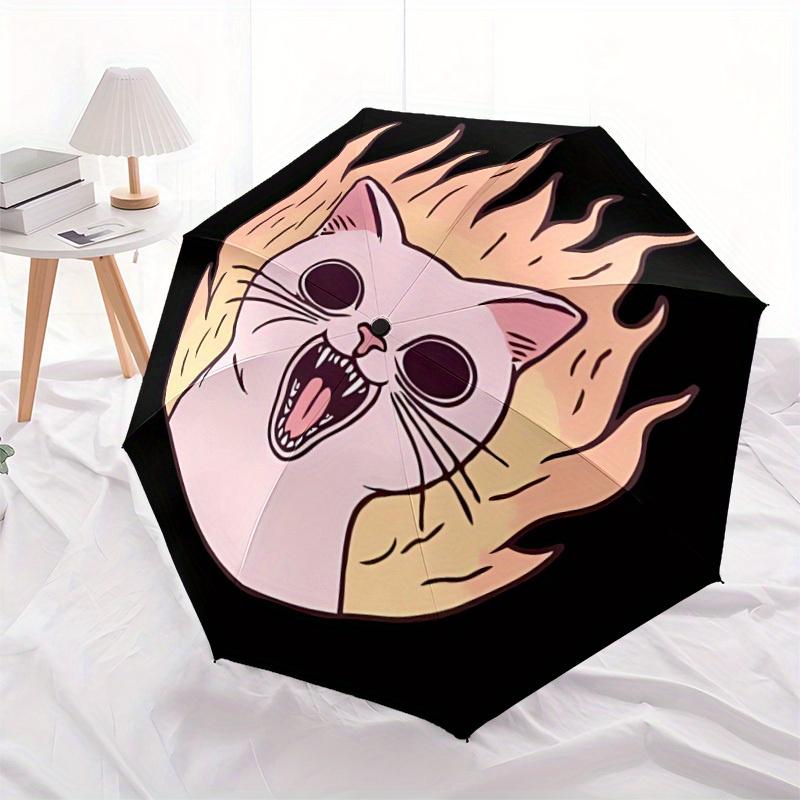 1pc Flaming Cat Auto Open/Close Umbrella, Portable Folding Umbrella for Travel, Themed Events, It is suitable as a gift for various festivals, Outdoor