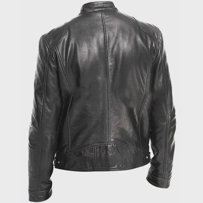 Men's European & American Style PU Leather Jackets - Stand-up Collar Motorcycle Jackets for Spring & Autumn, Available In Large Sizes