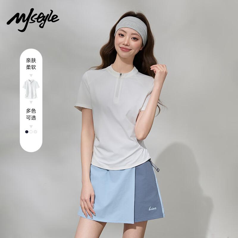MJ STYLE Women s Half-Zip Stand Collar T-Shirt M