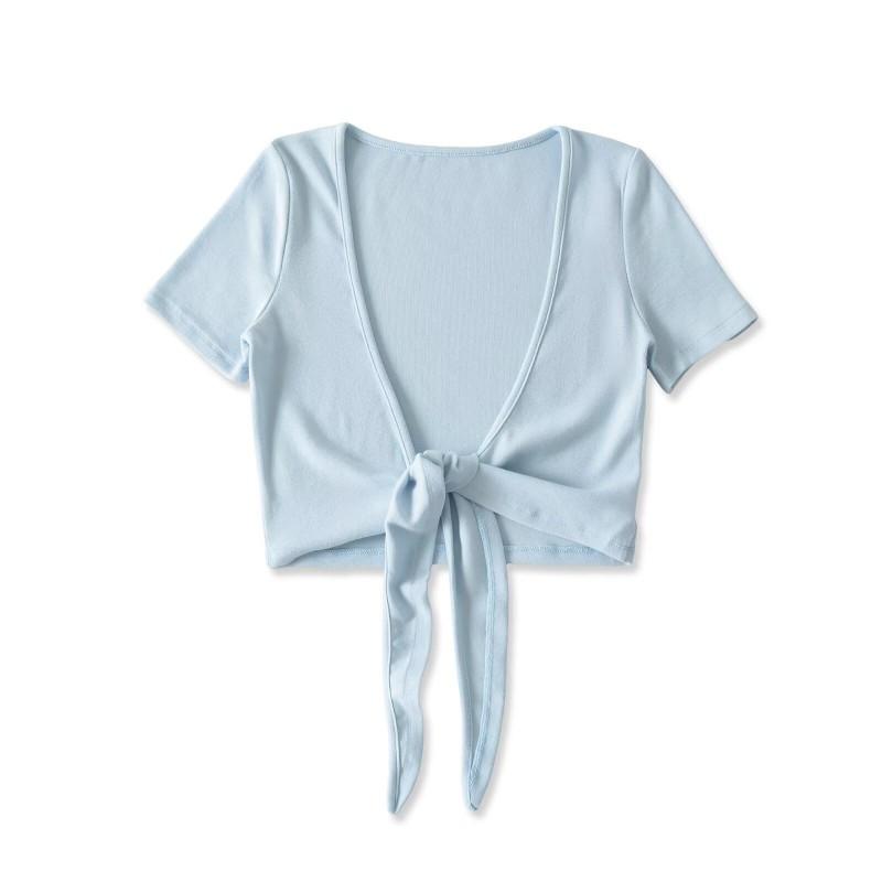 2026 V-Neck Tie Short Cardigan Womens Sleeve Knit Cover Up Slim Y2K Sun Protection Top