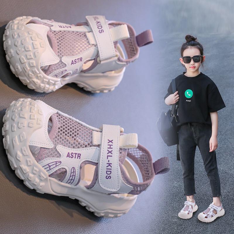 Children's Breathable Mesh Sport Sandals Girls' Casual Sneakers, Anti-Kick Closed-Toe Shoes for Toddlers & Youth