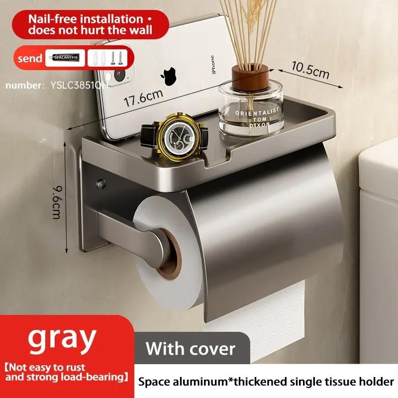 1 Set Wall Mounted Toilet Paper Holder Self-Adhesive, Large Roll Size with Shelf,Suitable for Various Bathroom Styles
