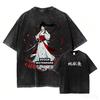 Hell's Paradise Sagiri Asaemon Sakura Dwustronna Vintage Spłowiały Czarny Koszulka Anime Unisex Oversize Y2K Streetwear Bawełniana Koszulka