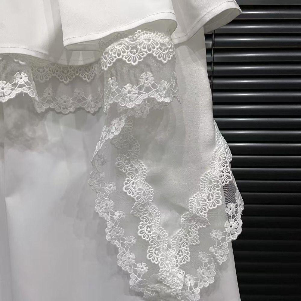 Young Women Lace Tiered Skirt Pants Baggy Wide Leg Trousers Y2k Lace Patchwork Pants  Lady