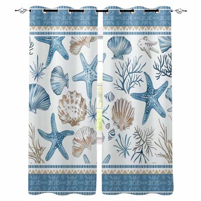 Marine Koralle Muschel Seestern Blaue Serie Verdunkelungsvorhänge für Wohnzimmer Schlafzimmer Bedruckte Fensterdekoration Vorhänge Heimdeko