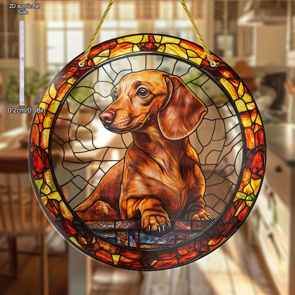 Cute Animals Dog Cat Suncatcher, Art Stained Window Hanging, Sun Catcher, Sunshade, Animals Lover Gift, Acrylic Round Garland Sign- Light