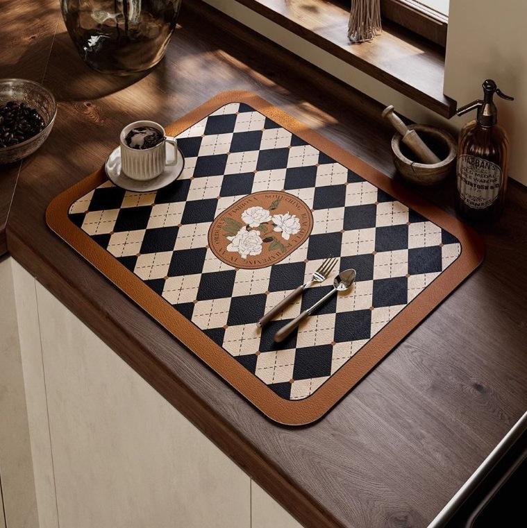 Wjg Pretty A Nordic Retro Desktop Thermal Insulation Non-Slip Mat Technology Cloth Absorbent Mat Home Restaurant Kitchen Tableware Drain Mat