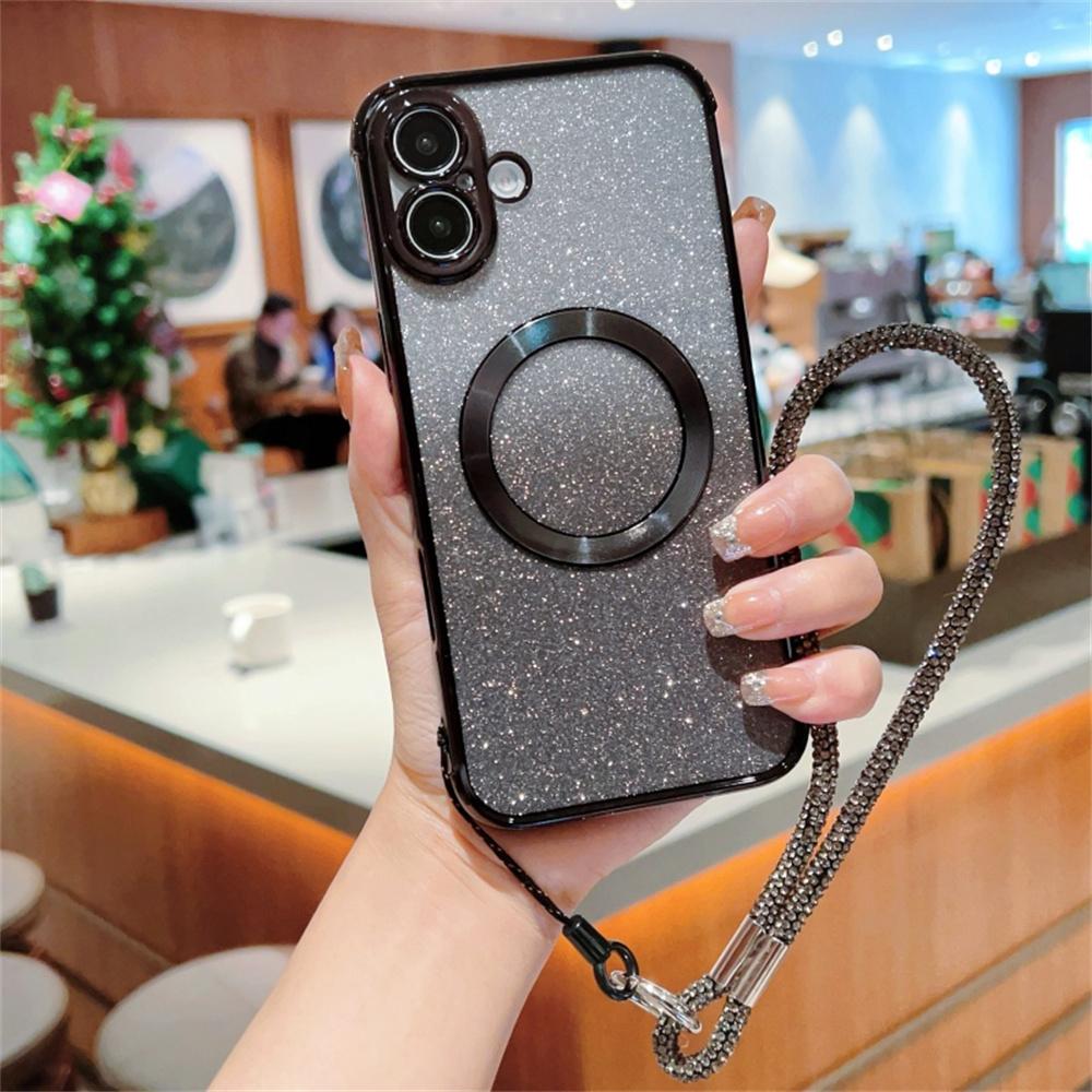 Pouzdro pro iPhone 16 Kompatibilní s MagSafe Galvanizovaný Gradientní Třpytivé Kryt na Telefon s Šňůrkou