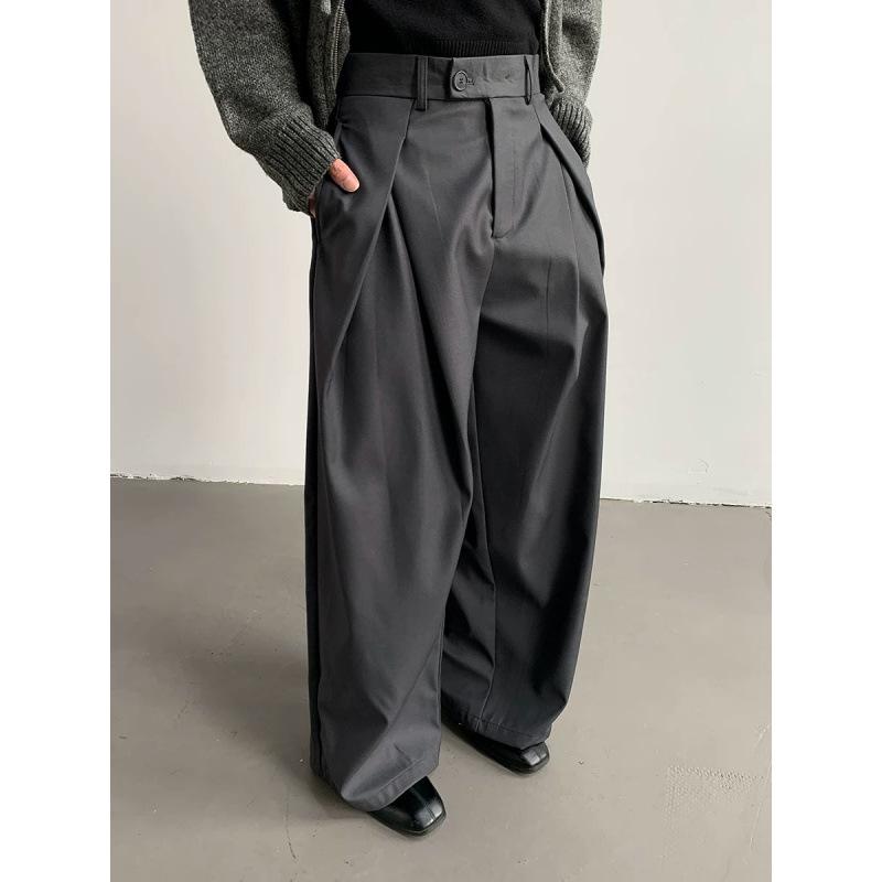 Spring and summer American retro heavy three-dimensional pleated wide-leg casual pants men's and women's loose design suit pants