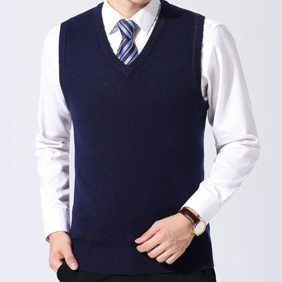 Chaleco de Lana Tejido de Invierno Casual para Hombre de Color Sólido con Cuello en V sin Mangas Talla Grande