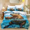 Cute Capybara Duvet Cover Single, Kawaii Animal Funny Wildlife Rodent Green Brown Bedroom Decor Quilt Cover Set for Children