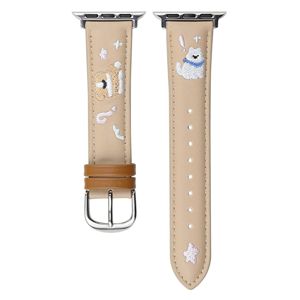 Lederarmband für Apple Watch Serie 10 9 8 7 SE 6 5 4 3 2 1 42mm 41mm 40mm 38mm Katzenstickerei Verstellbares Band