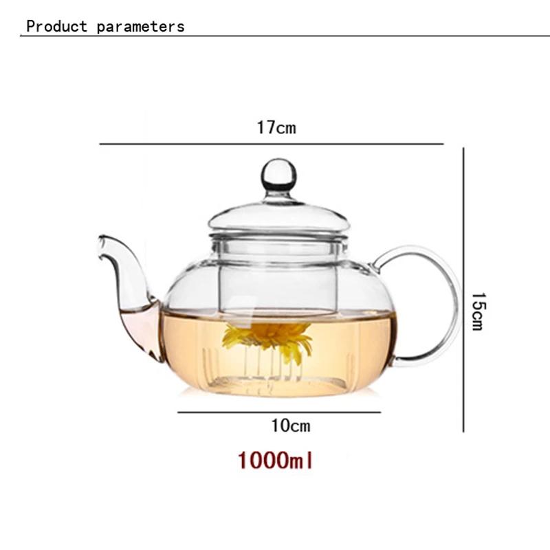1000 ml hitzebeständige Glas-Teekanne, Glas-Teekanne mit Teesieb, Teeblatt, Kräuter-Kaffeekanne, Tee-Set, praktische Flasche, Blumen-Teetasse