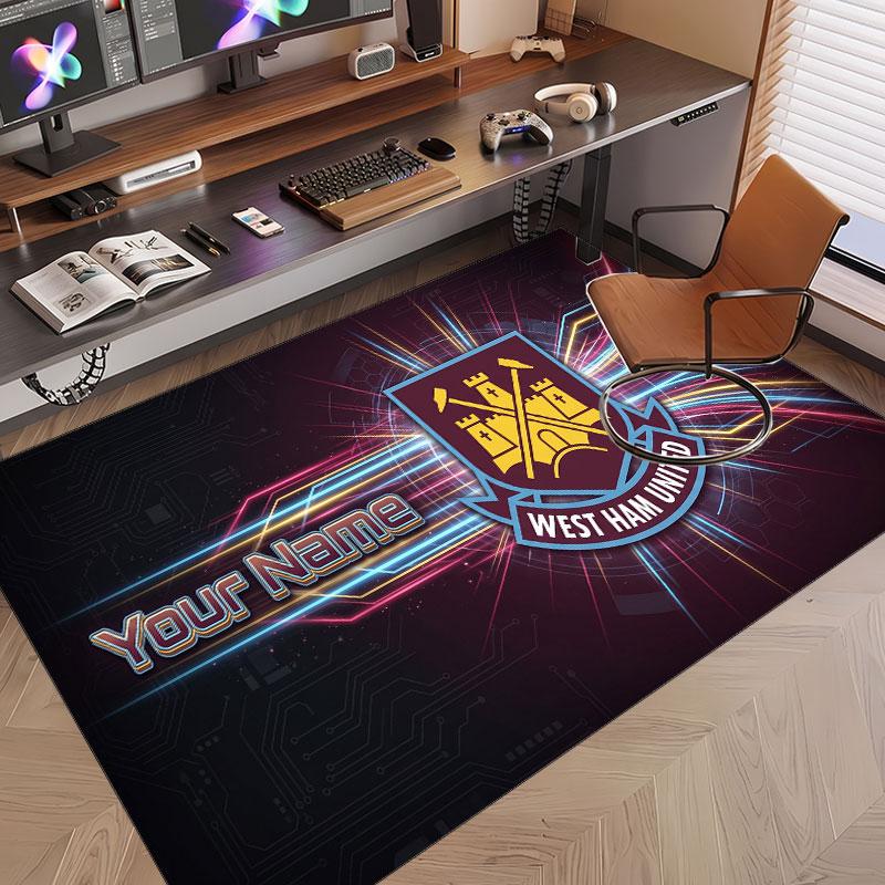 Custom Rug West Ham United football Pattern Print Name Text Soft Non‑Slip Floor Carpet for Home Indoor Decoration