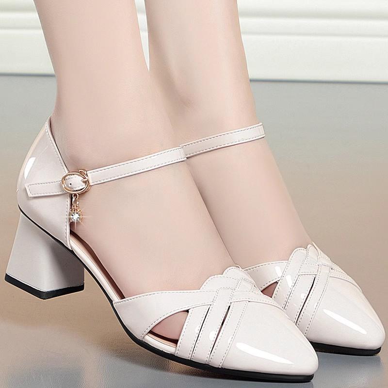 Fashion Women Fashion Black Patent Leather Square High Heel Shoes 2025 New Lady Casual Buckle Strap Comfort Office Work Shoes