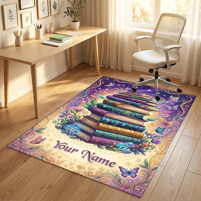 Fantasy Magic Theme Crystal Velvet Rug Personalized Custom Name Text Soft Floor Mat Home Decor