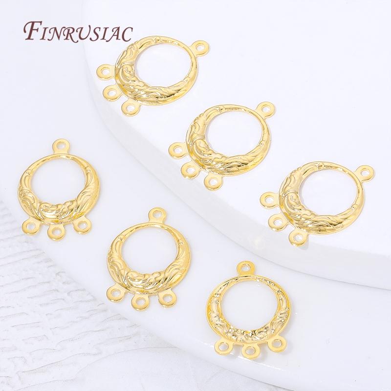 5/10Pcs 18K Gold Plated Brass Embossed Round Multi-loop Connectors For DIY Earrings Necklace Jewelry Making Components