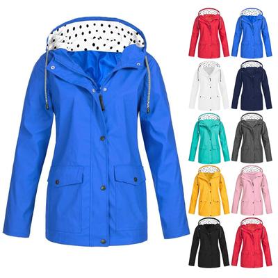Womens Raincoats With Hood  Lightweight Outdoor Hooded Waterproof Windbreaker Solid Trench Coat Jacket Plus Size