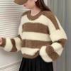 New contrasting stripes autumn and winter loose fashion lazy wind pullover women's crew neck knitted sweater women's