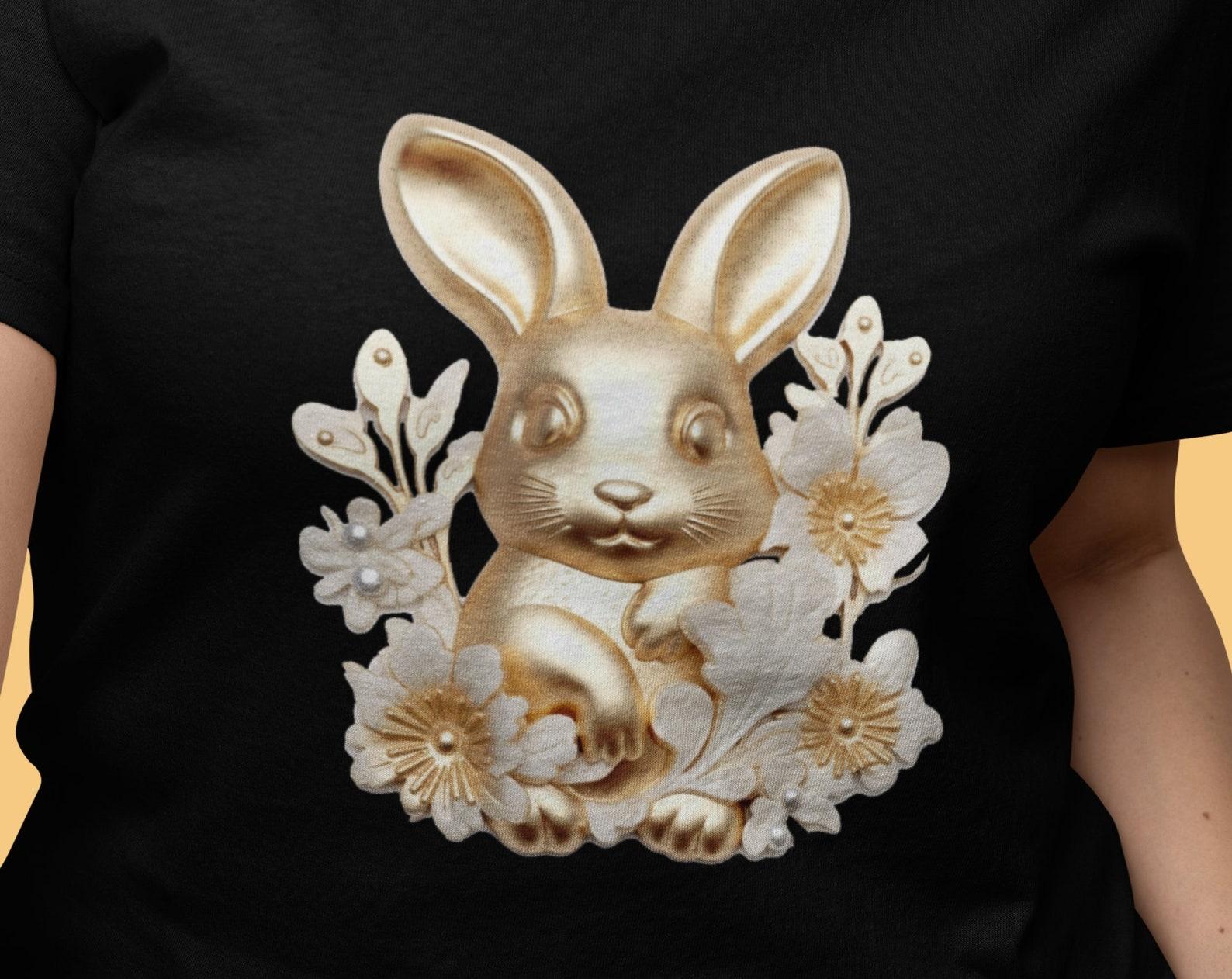 Golden Easter Bunny T-Shirt: Floral Rabbit Spring Tee S