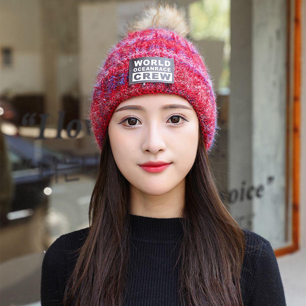 

Crochet Solid Colors Minority Women Elasticity Cap Korean Style Hat Knitted Beanie Plush Ball бежевый
