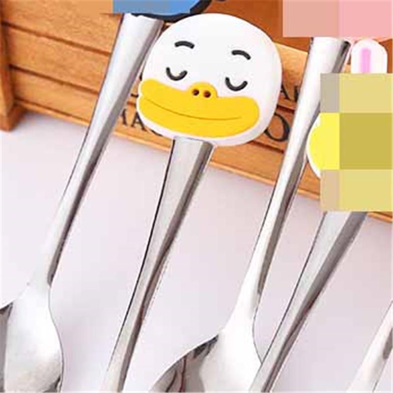 

2 шт., мультяшная ложка из нержавеющей стали для кофе и мороженого, милые животные, силиконовая ручка, детский подарок, чайная ложка duck