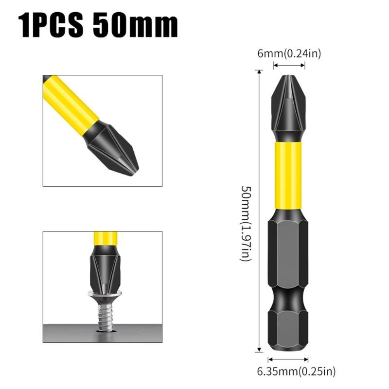 Magnetischer Kreuzschlitzschraubendreherbit Hohe Härte Sechskantgriff Schraubendreherbitkopf Stahl Rutschfest Batchkopf Handwerkzeug