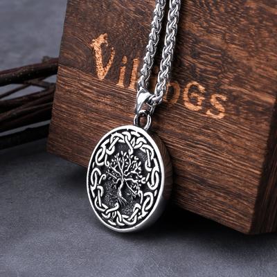 Vintage Viking Tree of Life Necklace Men Fashion Hip Hop Celtic Knot Amulet Stainless Steel Pendant Necklace Gift Jewelry