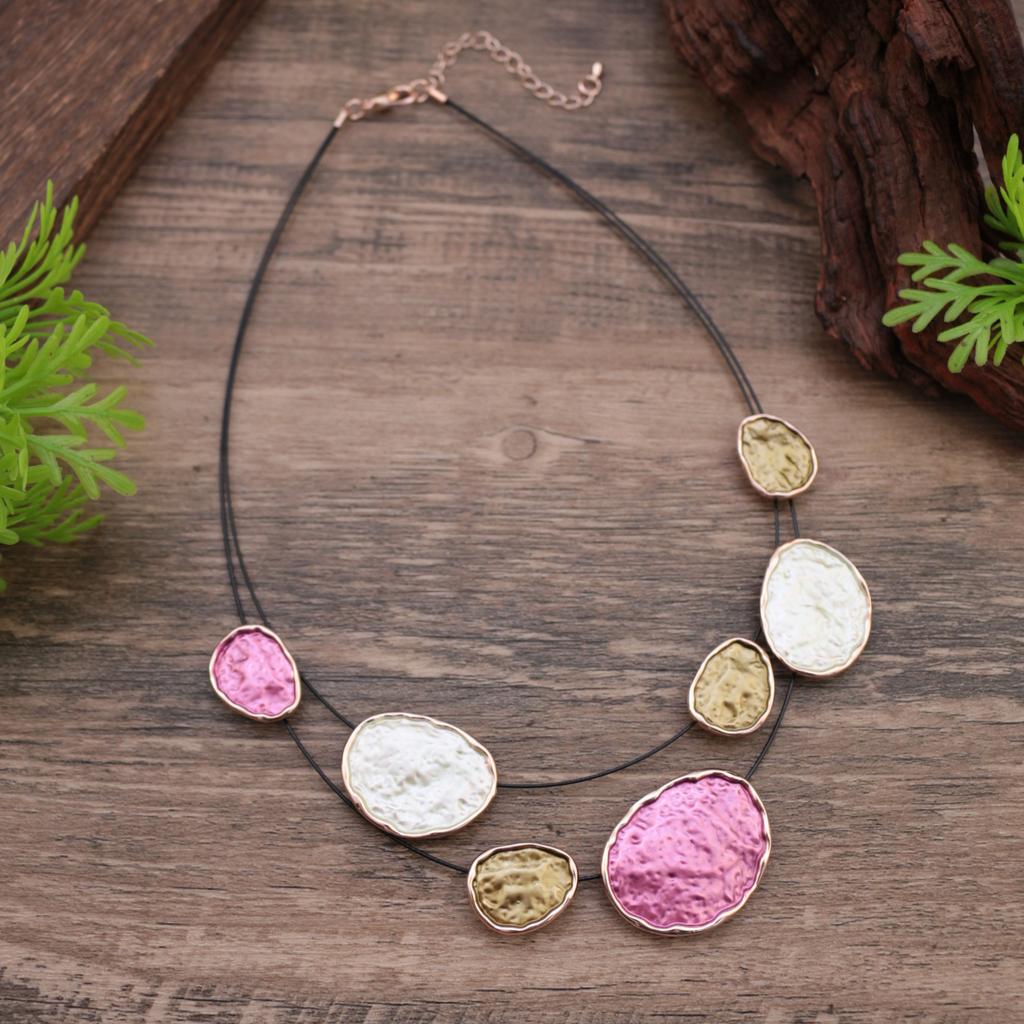 Color Round Irregular Alloy Necklace, Oil Drop Exaggerated Shape Women's Wire Necklace