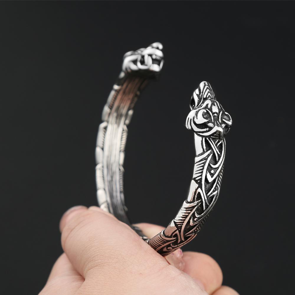Klassisches Tier Wikinger Doppel-Tigerkopf Verstellbares 316L Edelstahl Herrenarmband Mode Amulett Schmuck Geschenke