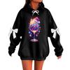 Ladies' Christmas Printed Bow Long Sleeved Loose Fitting Headband With Rope Hooded Sweatshirt Top