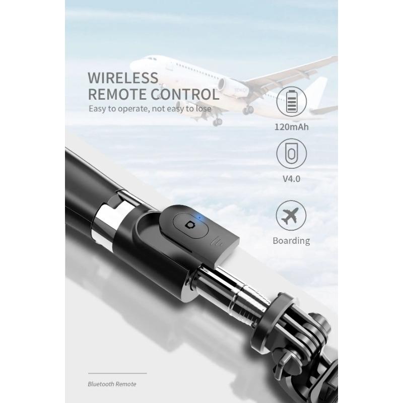 INRAM-L02 Bezdrôtový Bluetooth selfie tyč s mini statívom Skladacia selfie tyč s diaľkovým ovládaním pre telefón Akčnú kameru iPhone